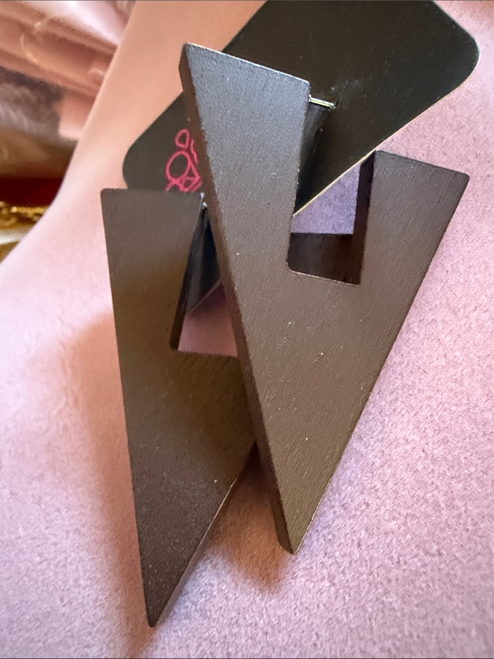 Paparazzi Brown Wooden Triangle Statement Earrings, 2”, (J0211)